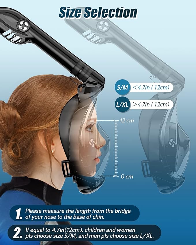 QingSong Full Face Snorkel Mask for Adults, Snorkeling Gear with Camera Mount, 180 Degree Panoramic View Snorkel Set Anti-Fog Anti-Leak