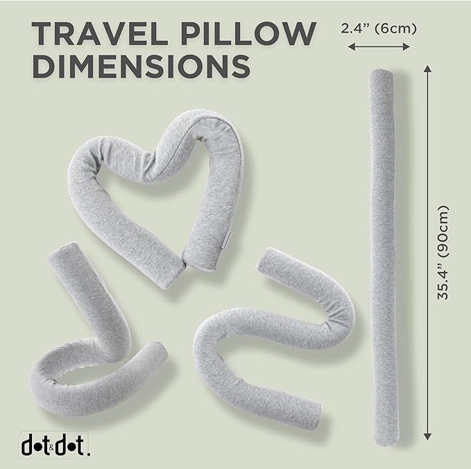 Dot&Dot Twist Memory Foam Travel Pillow for Neck, Chin, Lumbar and Leg Support - Neck Pillows for Sleeping Travel Airplane - Adjustable, Bendable Roll Pillow