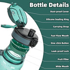OLDLEY 32 oz Water Bottle, Motivational Water Bottle with Time Marker, Sports Water Bottle With Strap, Leakproof & BPA Free Large Water Bottles for School, Gym, Travel, Tritan, Transparent Dark Green