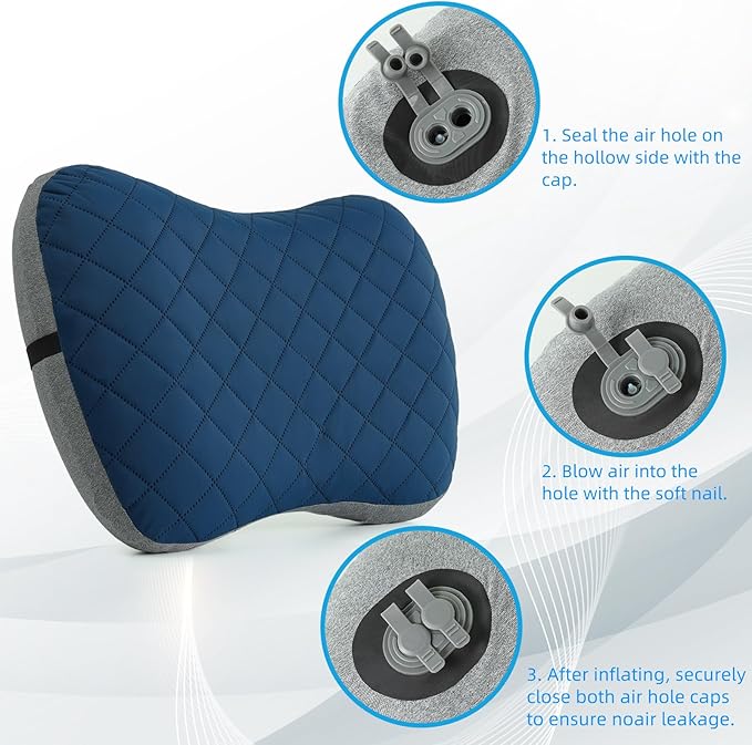 Camping Pillow with Removable Cover- Inflatable Pillow - Travel Pillows for Backpacking & Airplane, Lumbar Support Blow Up Pillow Washable Pillowcase, Compressible, Comfortable Pillows(w/Cover)