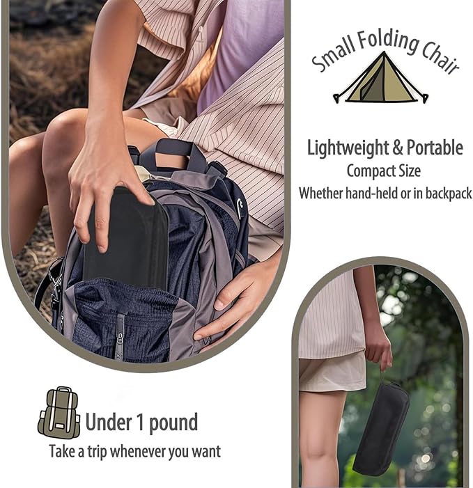 Hygite Portable Stool,10 Inch Small Folding Stool for Adults,Ultralight Black Camping Stools for Hiking and Fishing,Hold Up to 265 LBS