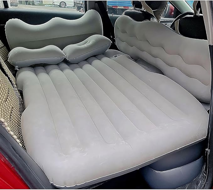 Inflatable Car Air Mattress Back Seat Bed with Air Pump,Portable Thickened Car Travel Camping Sleeping Air Mattress Blow Up Bed for Car Universal SUV