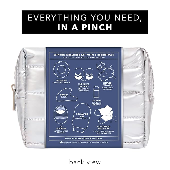 Pinch Provisions Winter Wellness Kit, 8 Skin Care Accessories & Essentials, Self-Care & Spa Gift with Reusable Eye Gels, Silicone Lip Scrubber, Metal Gua Sha, Moisturizing Socks & More