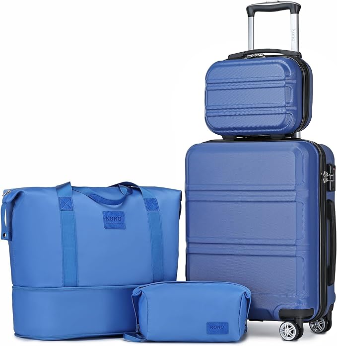 Kono Luggage Set 4 Piece Carry On Hardside Luggage with TSA Lock Spinner Wheels Carry On Suitcase Navy