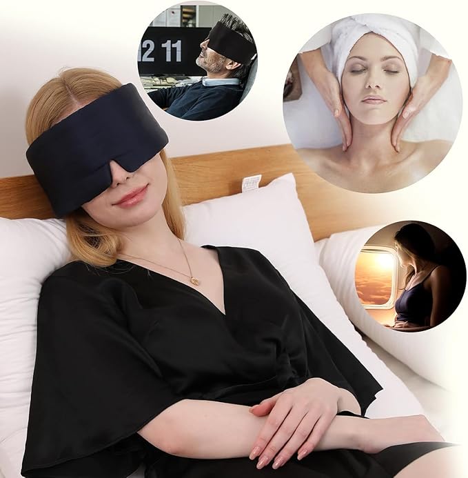 Mulberry Silk Sleep Mask – 100% Silk Sleep Masks for Women, Anti-Wrinkle, Light Blocking Eye Cover, Adjustable for Travel & Beauty (Navy)