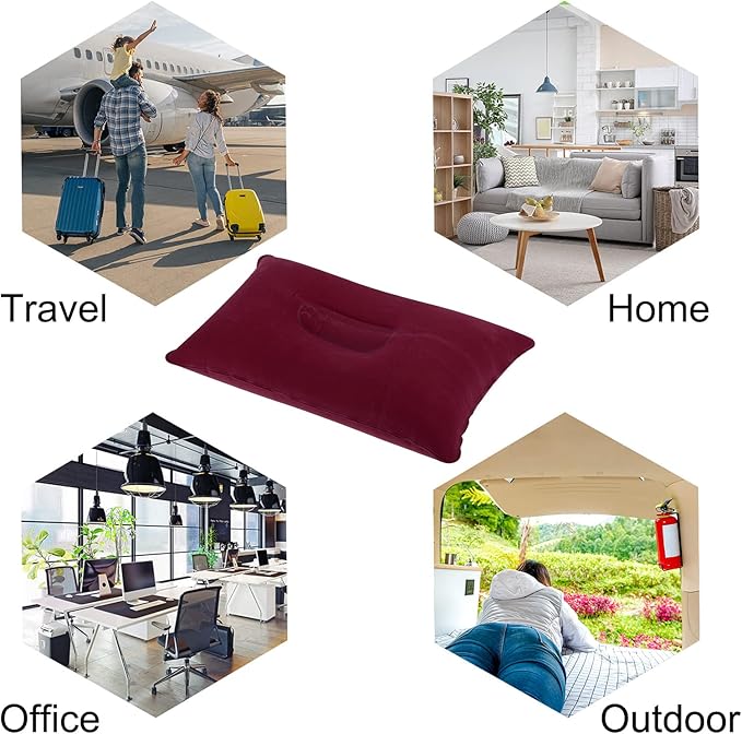 PATIKIL Inflatable Pillow, 2 Pack Squared Ultralight Camping Travel Pillow Desk Rest Neck Support for Hiking Backpacking Office, Wine Red