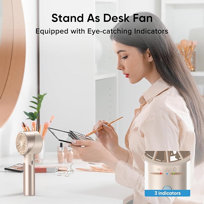 AMACOOL Mini Handheld Turbo Fan, 17Hrs Runtime, 4 Speeds, Cool Metal Body, Rechargeable Personal Hand Fan, Travel Essentials, Portable Pocket Fans for Girl Woman Man Makeup Camping-Beige