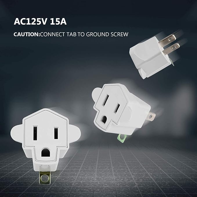 JACKYLED 4 Pack ETL Listed 3-2 Prong Grounding Outlet Adapter, 3 Prong to 2 Prong Adapter Converter, Portable Fireproof 392℉ Resistant Heavy Duty Wall Outlet Plug for Household Appliances Industrial