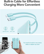 Mini Portable Charger with Built-in Cables 22.5W Fast Charging Power Bank USB-C Small Battery Pack 10000mAh Travel Essential Slim Battery for iPhone 17/16/15/14, Samsung 25/24, and More