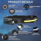 Rechargeable Headlamp 6 PCS, 230°Beam Headlamp for Adults, 6 Mode Camping & Spotlight, Motion Sensor, Lightweight Headlights Flashlight