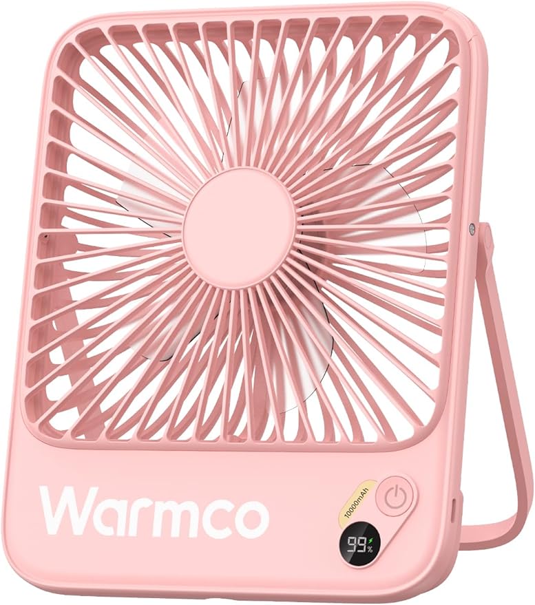 Warmco 10000mAh Portable Travel Fan 7-inch, [10-24H Runtime] Ultra-thin Digital Display Mini Desk Battery Operated Fan for Bedroom, Camping, Cruise Essentials 2025