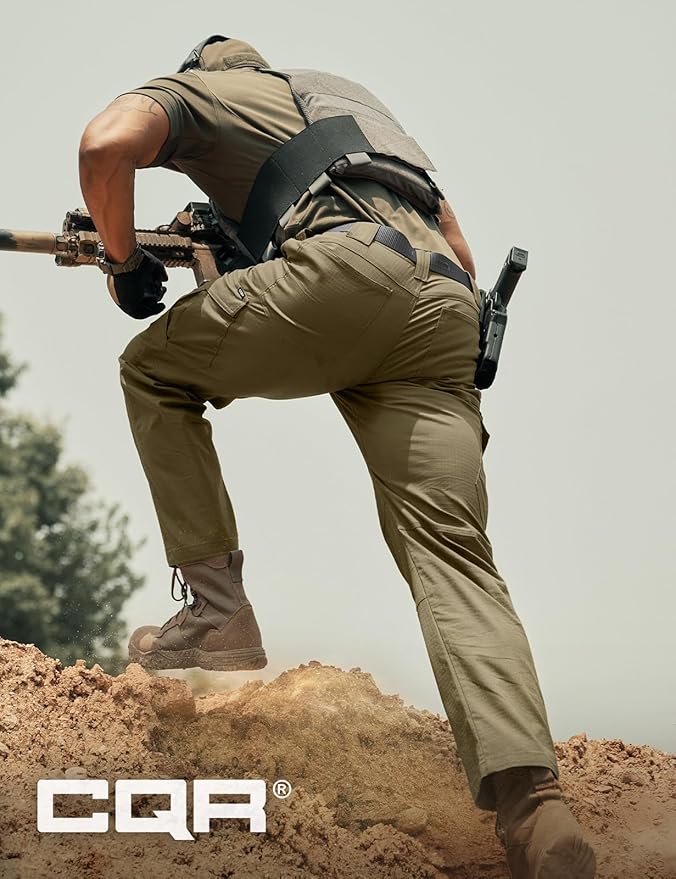 CQR Men's Flex Ripstop Tactical Pants, Water Resistant Stretch Cargo Pants, Lightweight EDC Hiking Work Pants