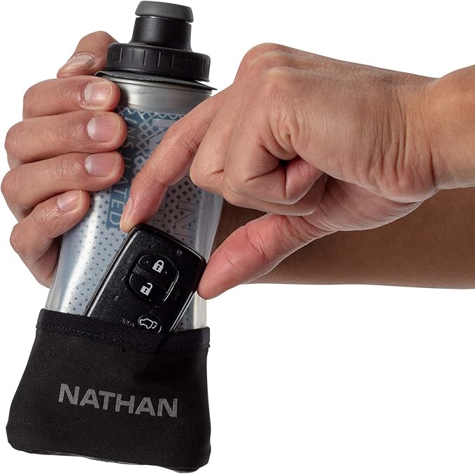 Nathan Running Handheld Water Bottle Adjustable No-Grip Quick Squeeze Lite Hand Strap. 12 oz Insulated Water Bottle. Reflective Hydration