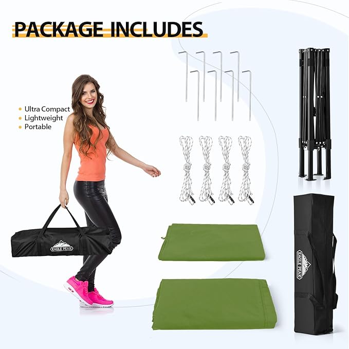 EAGLE PEAK Flex Ultra Compact 4x4 Pop-up Canopy, Sun Shelter, Changing Room, Portable Privacy Canopy Cabana for Pool, Fashion Photoshoots, or Camping, Army Green