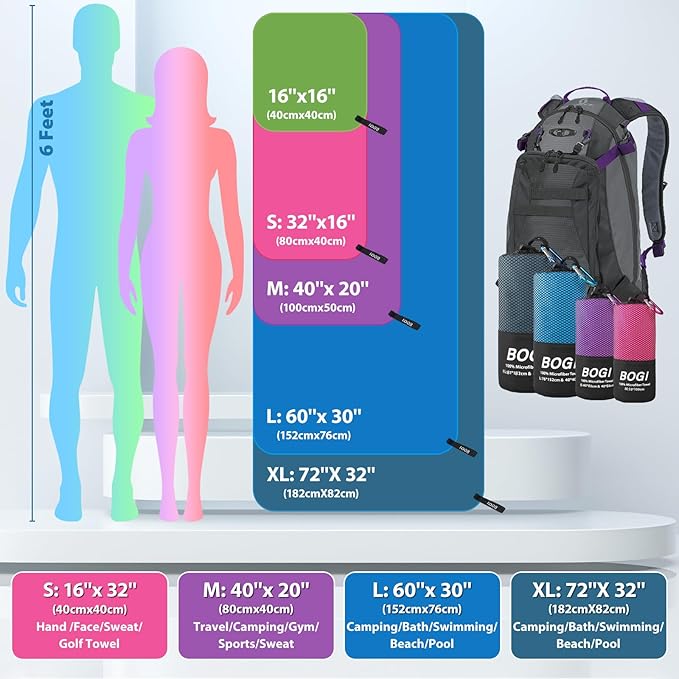 BOGI Microfiber Travel Sports Towel-Quick Dry Soft Lightweight Absorbent Compact for Camping Gym Beach Bath Yoga Backpacking (S:16''x32'',2Pcs-Black)