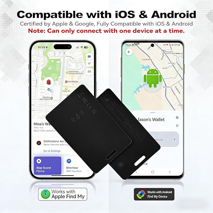 Dual Platform Rechargeable Air Tags Wallet Tracker Card, Dual System Smart Card, Compatible with Apple Find My & Google's Find Hub, Item Locator, Credit Card Size Tracker, Waterproof&Light (Black)