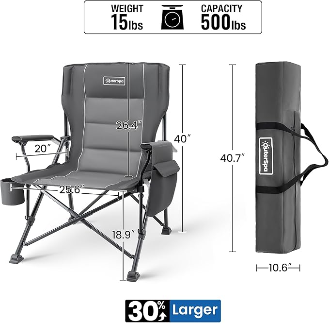 Oversized Folding Camping Chairs for Adults Heavy Duty, Support 500lbs Big and Tall High Back Camping Chairs for Heavy People Padded Lawn Chairs Camp Chairs for Patio,Beach,Camp,Lawn,Outdoor