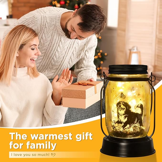 Bernese Mountain Dog Gifts for Women/Men Bernese Mountain Solar Lanterns Birthday Dog Lovers Lantern Pet loss Dog Memorial Lights Solar Garden Decoration for Yard, Patio,Backyard,Porch Torches Light
