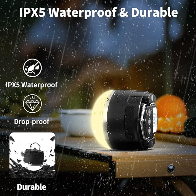 1000LM Rechargeable Camping Lantern, 110H Runtime Compact Portable Tent Light with 5 Brightness Levels, Magnetic Base, IPX4 Waterproof Emergency Hanging Light for Power Outage, Hurricane, Camping