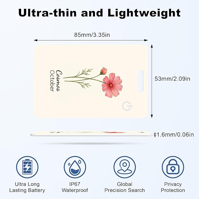 Wallet Tracker Card (iOS Only), Rechargeable Bluetooth Smart Tracking for Apple Find My Compatible Anti Tracker for Men Women Slim Item Locator for Purse Passport Key Luggage Tag (1Pcs/OCT FLR)