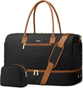 Travel Bag Weekender Bags for Women - Carry on Overnight Bag with Shoe Compartment Duffle Bag with Laptop Pocket Hospital Bag for Labor Delivery Gym Tote Bag with Toiletry Bag Black Brown