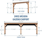 Backyard Discovery Arcadia 24' x 12' Cedar Wood Outdoor Gazebo Pavilion with Hardtop Galvanized Steel Slope Roof, Snow Support, Wind Resistance, PowerPort, Shade for Garden, Patio, Deck, Entertaining