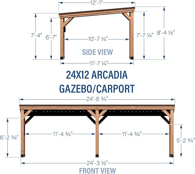Backyard Discovery Arcadia 24' x 12' Cedar Wood Outdoor Gazebo Pavilion with Hardtop Galvanized Steel Slope Roof, Snow Support, Wind Resistance, PowerPort, Shade for Garden, Patio, Deck, Entertaining