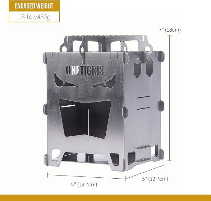 OneTigris ROCUBOID Camping Backpacking Titanium Stove Portable Foldable Burning Wood Stove for Outdoor Hiking Picnic BBQ,Weights 460g/16.2oz