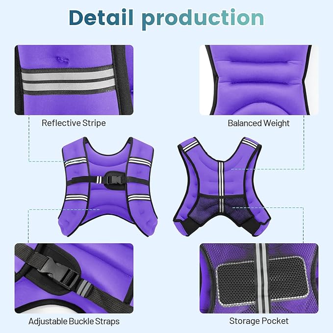 Weighted Vest, 8lb/12lb/16lb/20lb/25lb/30lb Weight Vest with Two Adjustment Straps for Men Women, Weight Vests with Reflective Stripe for Strength Training, Running, Jogging, Walking