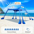 Beach Tent Sun Shelter 10x10ft, Shade Canopy, Sunshade UPF50+ with 8 Sandbags, Sand Shovels, Ground Pegs & Stability Poles, Portable Carry Bag for Family Party,Camping,Fishing,Backyard,Picnics