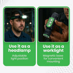 KODIAK 1500 Lumen Headlamp – Rechargeable Hard Hat Light with Detachable Work Light, Magnetic Base, USB Charging, Adjustable Tilt, 4 Brightness Modes