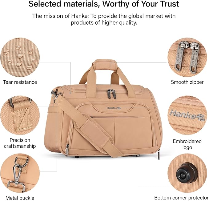 Hanke Foldable Underseat Carry On luggage Bag, Travel Tote Bag for Women & Men, Personal Item Travel Bag Softside Lightweight Luggage Bags for Travel Flight Crew Overnight Weekender.（Pink）