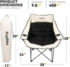 Oversized Camping Chair for Adults – Heavy Duty Folding Chair with Cup Holders, Storage Pocket & Carry Bag – Outdoor Padded Camp Chair for Camping, Backyard, Fishing & Sports – Supports 400lbs