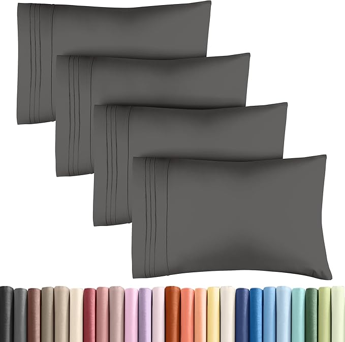 Pillowcases - Ultra Soft Hotel Quality Pillowcase Covers - Comfy, Cozy & Wrinkle Free - Shrinkage and Fade Resistant - Machine Washable Pillow Protectors - (Queen, Charcoal, 4 Piece Set)