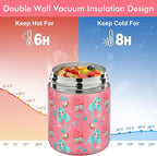 12oz Soup Thermo for Hot Food Kids Insulated Food Jar Wide Mouth Lunch Container Leak Proof Stainless Steel Vacuum Bento Box for School Office Travel Outdoors Pink-Mermaid