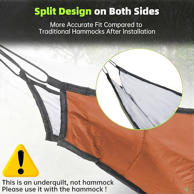 Hammock Underquilt for Camping Hammock - Brown - Full Length Camping Quilt for Lightweight Soft Warm 3-4 Seasons 41-68°F, for Hiking Backpacking Traveling Beach (Hold Up to 500lbs)