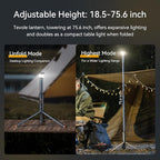 Camping Light Telescopic Collapsible 800 Lumens IP65 Waterproof Smart Remote Magnetic Base USB Rechargeable Battery Adjustable Height for Outdoor Adventure Hiking Emergency Lighting