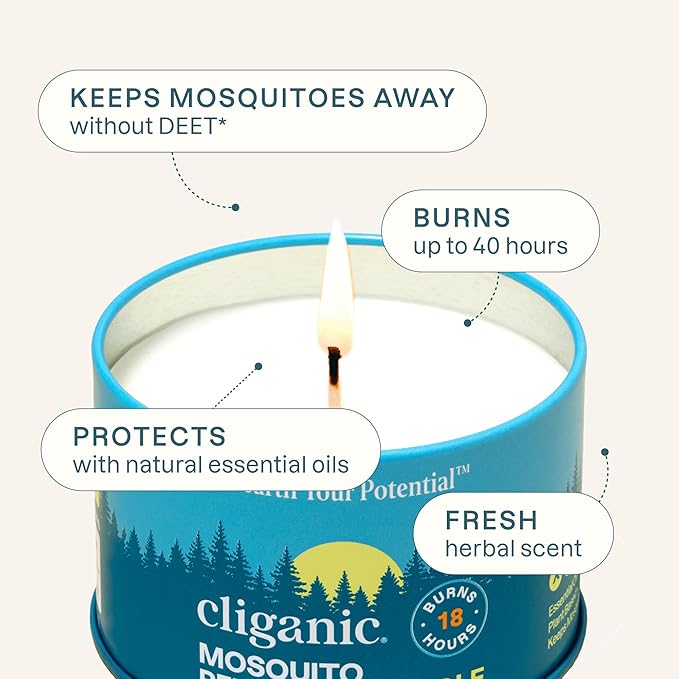 Cliganic Natural Mosquito Repellent Candle (Pack of 4) | Citronella, DEET Free, Essential Oil Infused for Outdoor, Camping | Burns 18 Hours