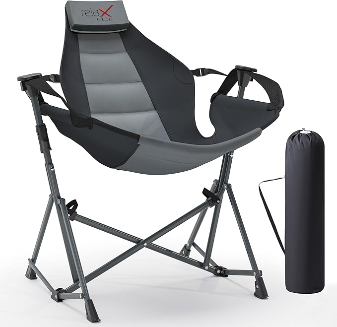 Hammock Camping Chair, 3 Heights Swinging Chair with Adjustable Backrest, Folding Rocking Chair with Head Pillow&Cup Holder, Outdoor Chairs for Camping and Hiking, Supports 350lbs, Black