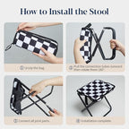 Collapsible Stool Camping Folding Stools: 1.1lbs Lightweight Portable Foot Stool Load 300lbs - 10.5 Inch Camping Chair Fishing Hiking Gardening Beach BBQ with Carry Bag Easy Transport (Black & White)