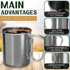 13.5 Oz Stainless Steel Camping Mug with Carabiner - Metal Camping Cup for Traveling, Lightweight and Heat-Resistant, Durable and Easy to Clean Hiking Cup, Comfortable to Hold and Drink