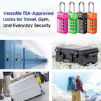SURE LOCK TSA-Approved 4-Digit Resettable Combination Lock with Open Alert, Easy-Read Dials - for Luggage, School Lockers, Gym, Office, Toolbox & Security Cases (Pink 4 Pack)