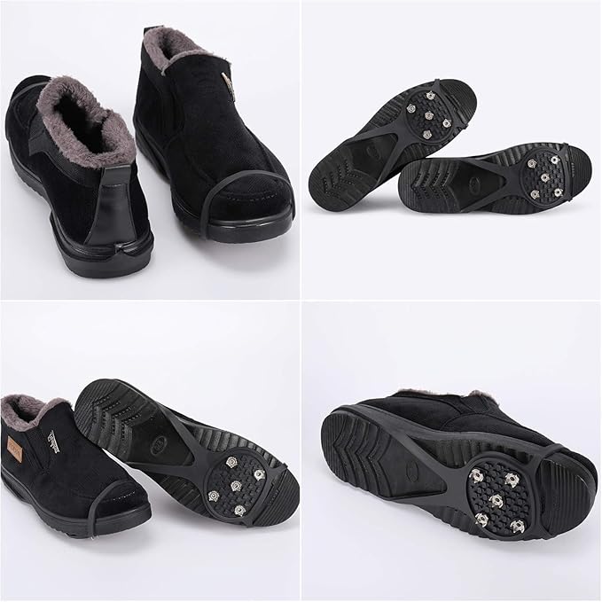 2 Pairs Non Slip Gripper Spike, Ice Grippers Traction Cleats Snow Shoe Spikes Grips Crampons with 10 Steel Studs Cleats