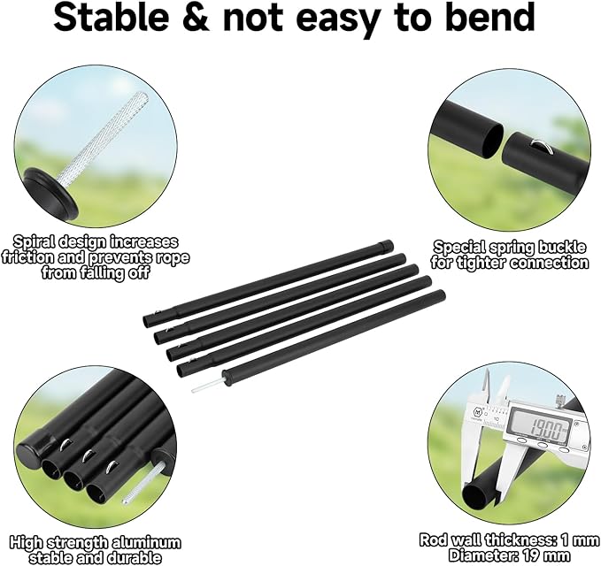 Tent Poles, SAN LIKE Aluminium Telescoping Adjustable Tarp Poles with Portable Bags, Heavy Duty Camping Tent Poles for Awnings Canopy Rain Fly Shelter Set of 2-(5 Sections with Adjustable Length)
