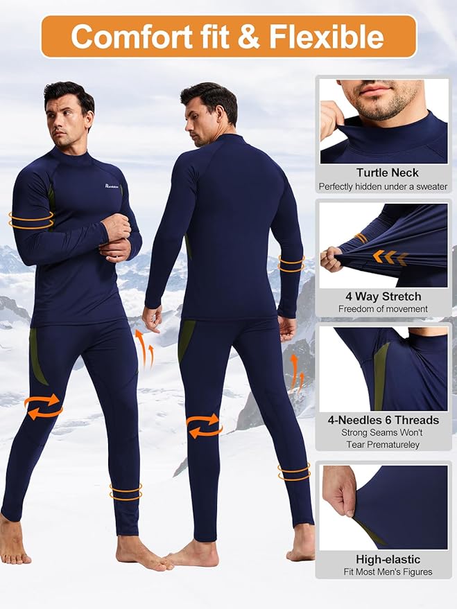 romision Thermal Underwear for Men Long Johns Fleece Lined Hunting Gear Bottom Top Set Base Layer for Cold Weather Gift