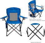 Outdoor Camping Chairs Set of 2, Folding Portable Foldable Lawn Chair Support 300lbs with Cooling Mesh Backrest, 2 Cup Holder, Side Pocket for Concert, Carry Bag for Sports(Blue Mesh,2 Pack)