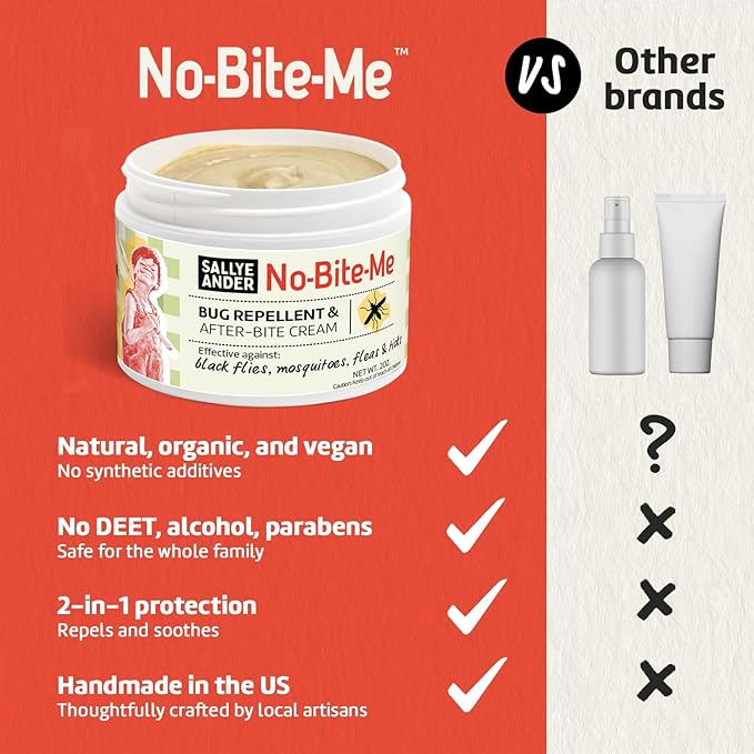 SALLYEANDER No Bite Me All-Natural Bug & Insect Repellent - Anti Itch Cream - 2 oz - Safe for Kids and Infants - Repels Mosquitoes, Black Flies, Fleas, and Ticks