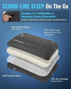 KingCamp Inflatable Pillow for Camping, Extra Large Camping Pillow, Portable Ergonomic Air Pillow with Removable Washable Memory Foam Cover for Camp, Hiking, Car, Beach, Travel