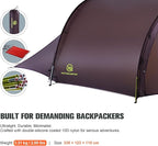 Backpacking Ultralight 2Person Tunnel Tent, 2.89lbs, Double Silicone-Coated Fabric, Compact 3-Season Tent – Wine Brown