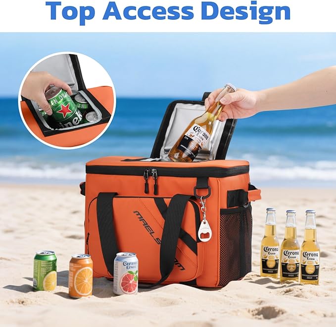 Maelstrom Cooler Bag, 30 Cans Beach Cooler, Large Leakproof Insulated Soft Cooler with Bottle Opener, Ice Chest, Portable Collapsible Cooler for Travel, Camping, Shopping